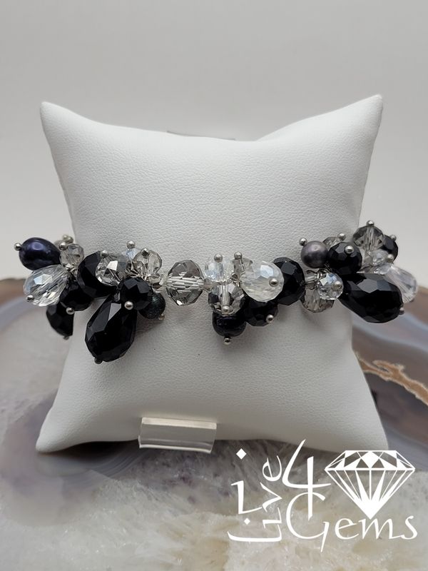 Peacock Pearl, Black Spinel and Crystal Bracelet