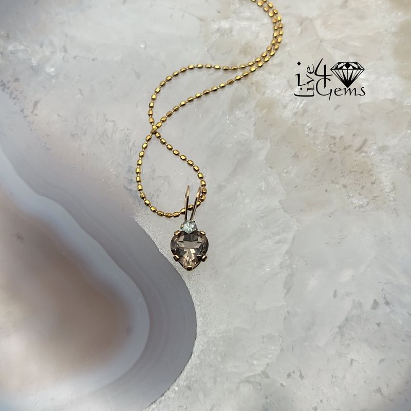 Smoky Quartz Heart and Emerald Pendant and Chain