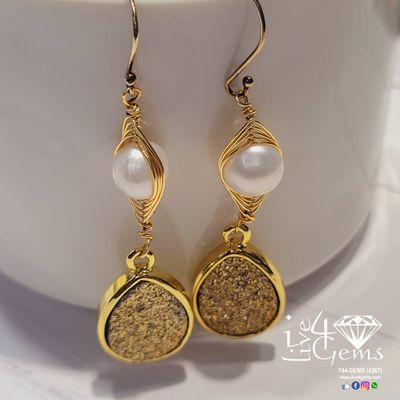 Silver Gold Plated Gemstone and Pearl Earring