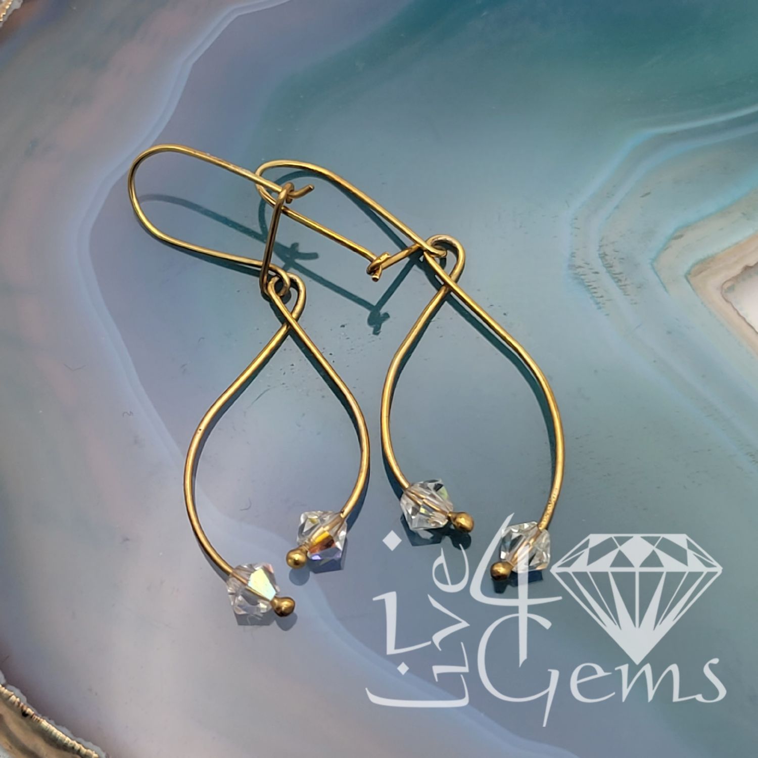 10kt Gold Twist Hanging Earring, Color: White/Clear