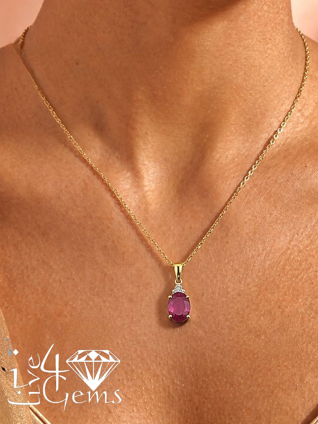 10kty Oval Ruby and Dia Pendant/Chain