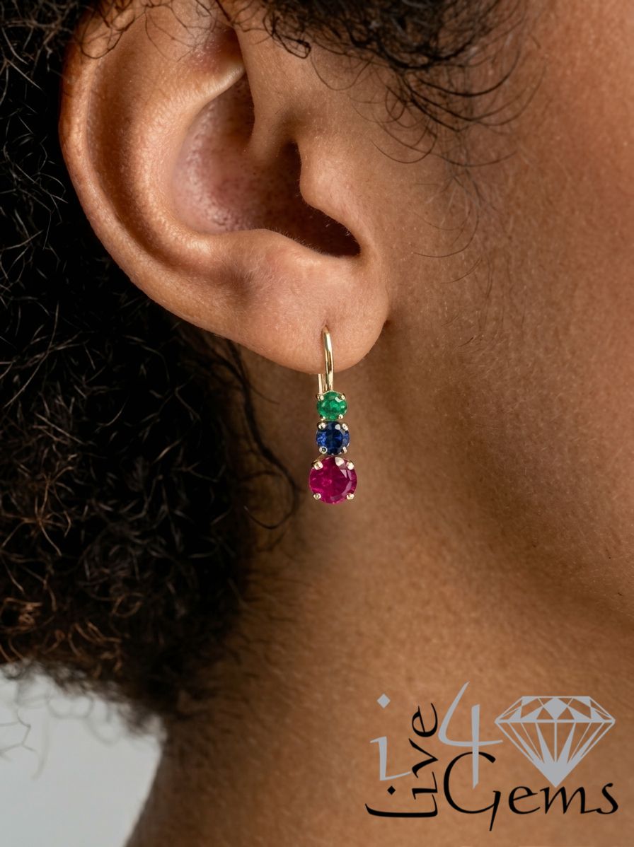 10kty Cr Emerald, Ruby, Sapphire Earring
