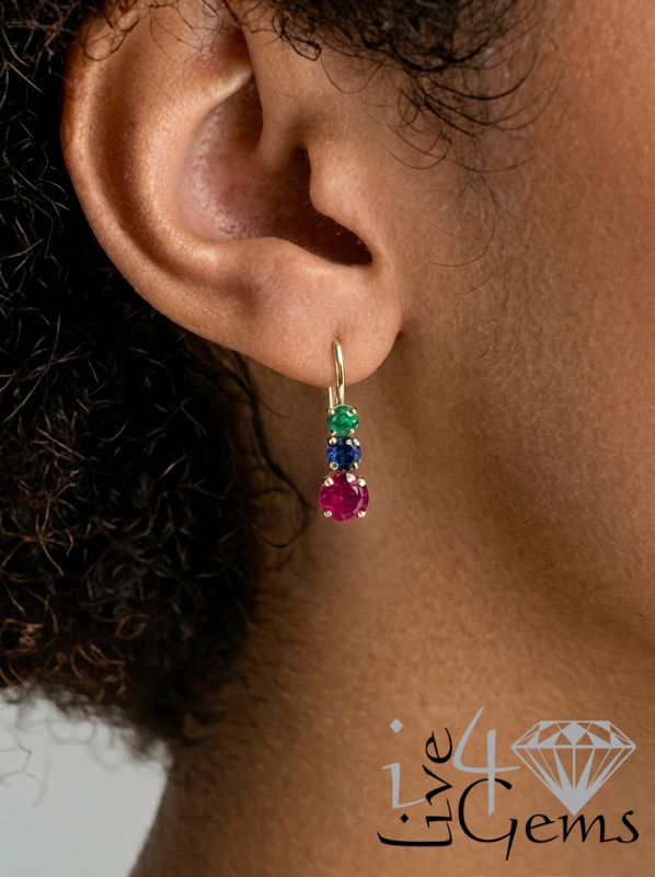 10kty Cr Emerald, Ruby, Sapphire Earring