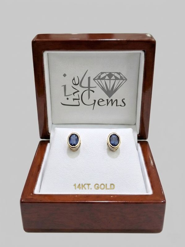 14kty Sapphire Bezel Oval Stud 7x5mm