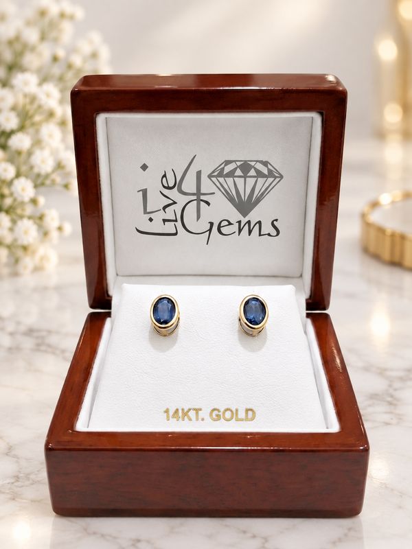 14kty Sapphire Bezel Oval Stud 7x5mm