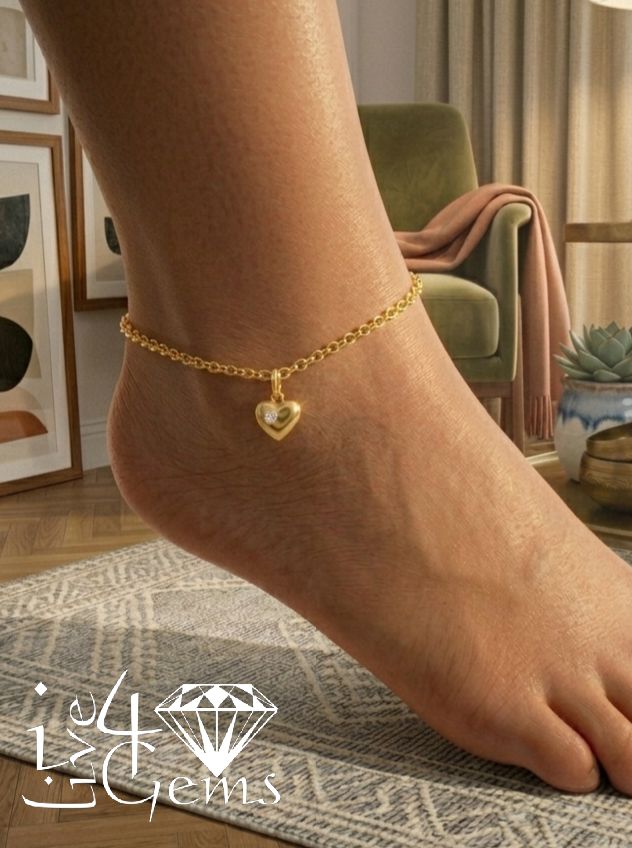 10kty Heart Anklet 9 Inch 0.005ctw Diamond