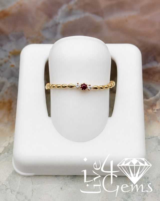 10kty Diamond 0.013ctw and Ruby .014ct Twisted Braided Ruby Stackable Ring