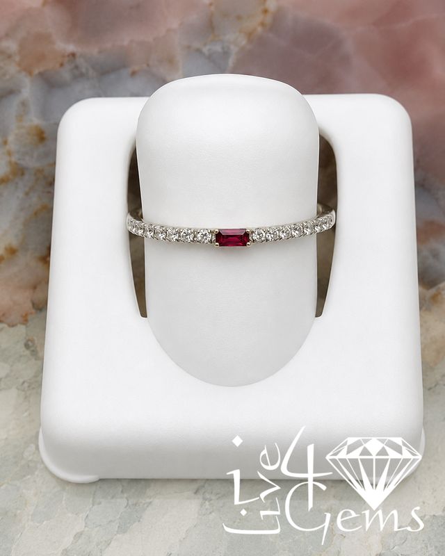 10kty Diamond 1/8ctw and Baguette Ruby 1/12ct Stackable Band