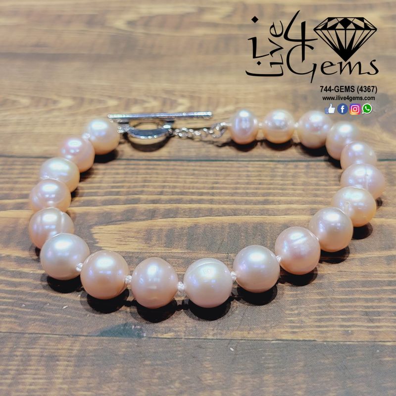 7-8MM Pearl Heart Toggle Bracelet Silver Tone