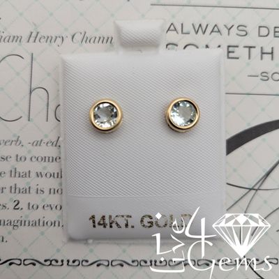 14kt Aquamarine Round Bezel Stud 7mm