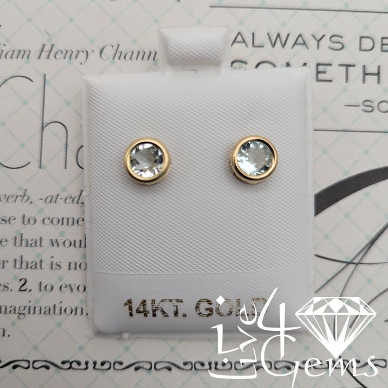 14kt Aquamarine Round Bezel Stud 7mm