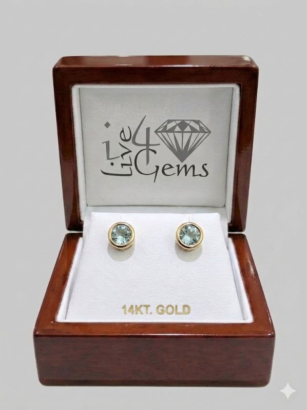 14kt Aquamarine Round Bezel Stud 7mm