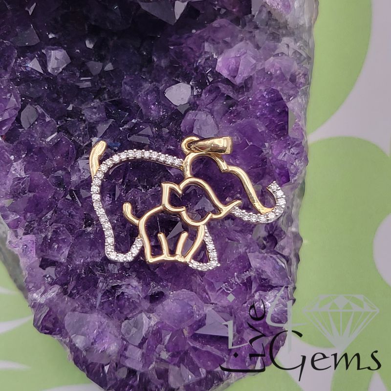1/8ctw Diamond 10kty Elephant Mom and Baby Pendant