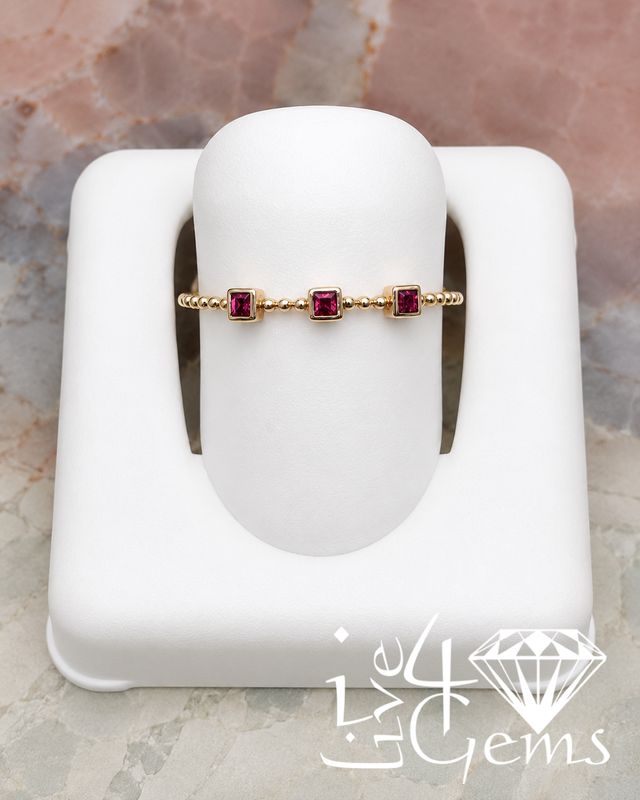 10kt Rose Gold Square Cut Ruby Stackable Band .03 ctw