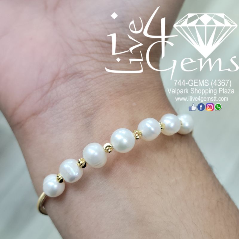 White Pearl Cuff Bracelet Gold Tone