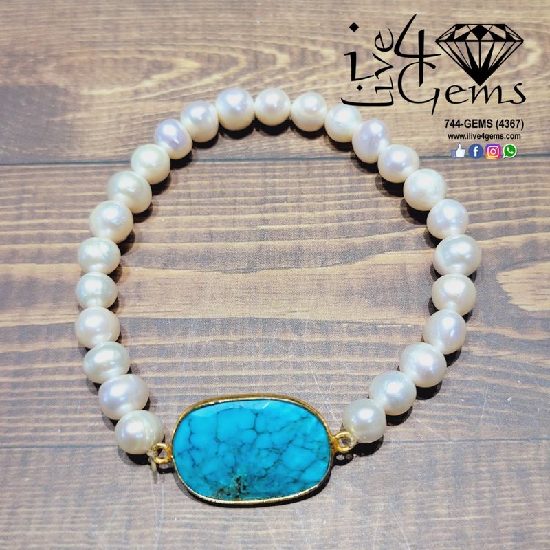 Pearl and Turquoise Bezel Bracelet