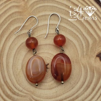 Genuine Oval Carnelian Drop Down Earring