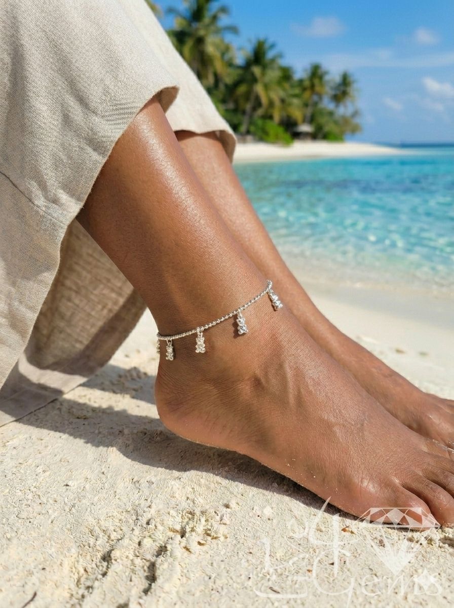 Silver Teddy Bear Charm Anklet