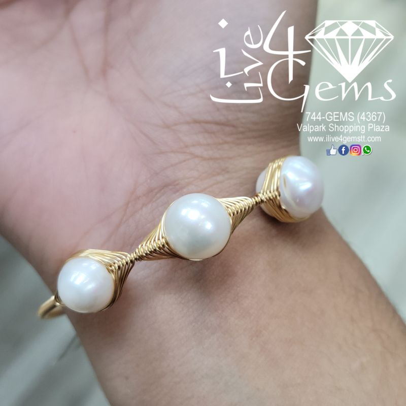 Wrapped Pearl Cuff Bracelet Gold Tone