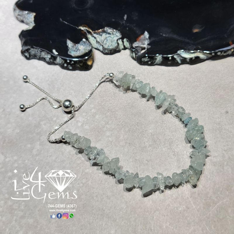 Silver Gemstone Cluster Bolo Bracelet Aquamarine