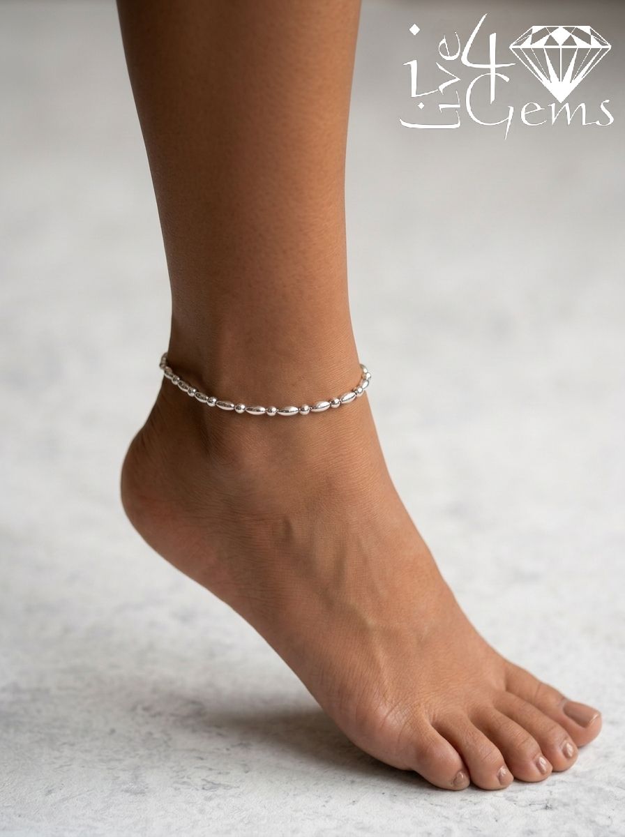 Silver Barrel Link Anklet 9" to 10"