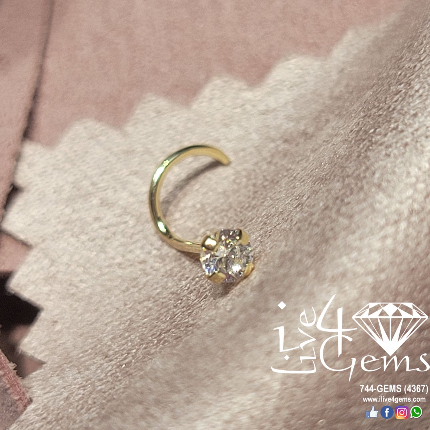 14kty Gold Spiral Clear CZ Nose Pin