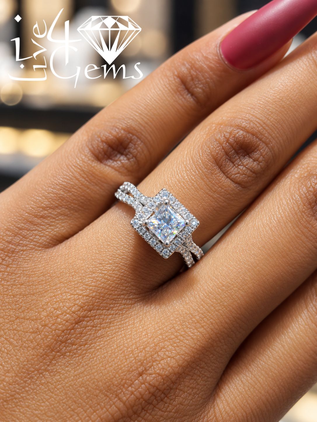 Silver Moissanite 1.5ctw Princess Cut Ring S7
