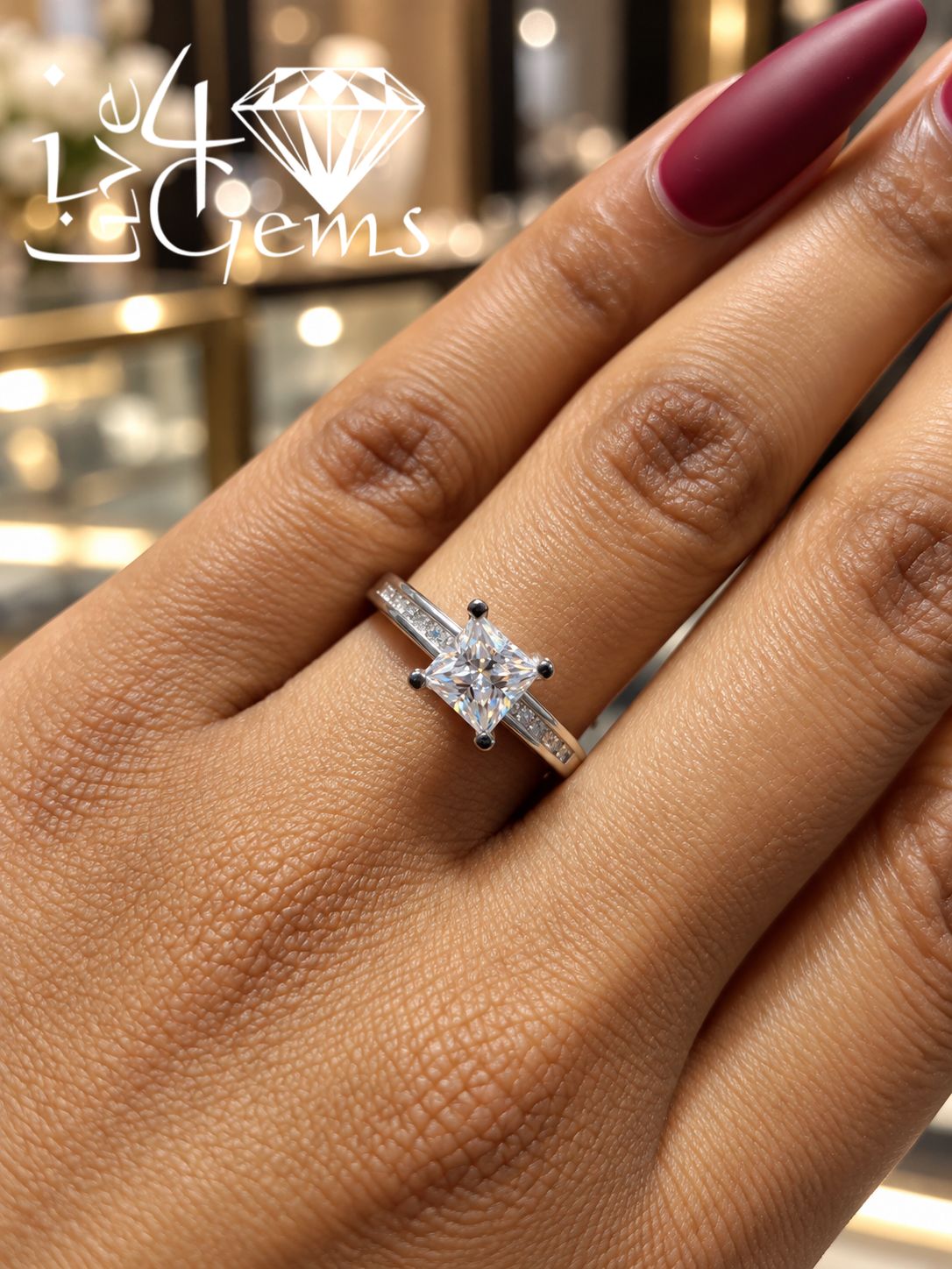 Silver Moissanite 1ctw Princess Cut Ring