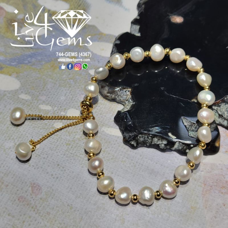 White Pearl Bolo Bracelet Silver Gold Plated