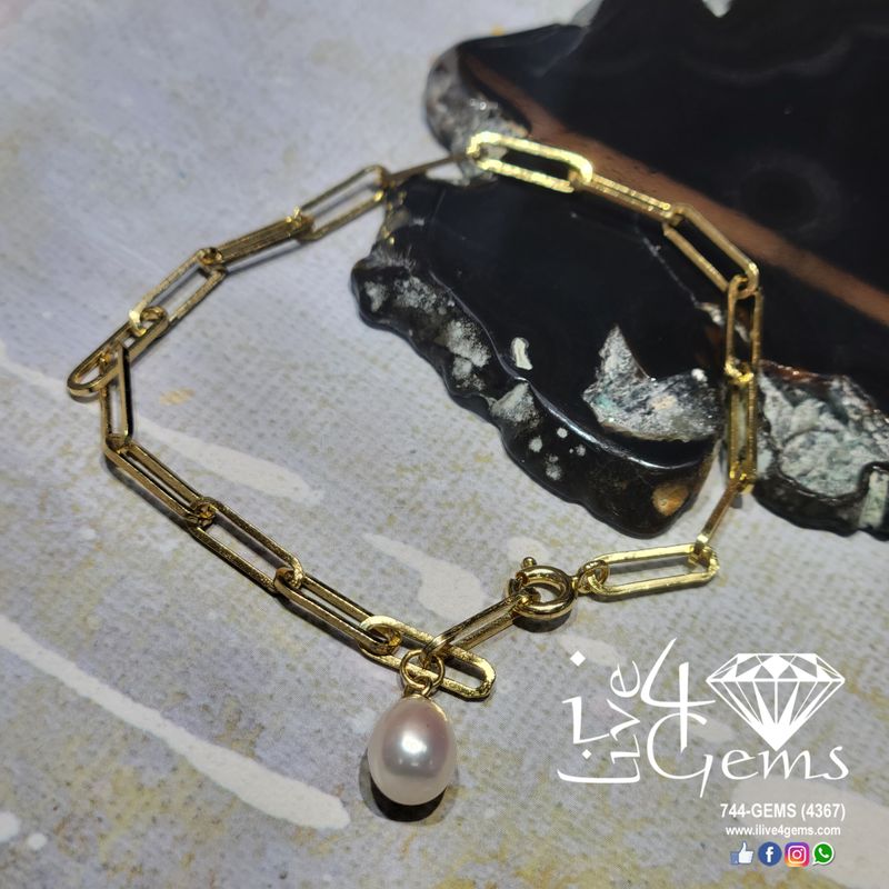 Vermeil Paperclip Pearl Bracelet Silver Gold Plated