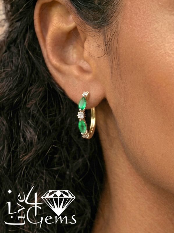 1/8ctw Diamond 1/3ct Marquise Emerald Hoop