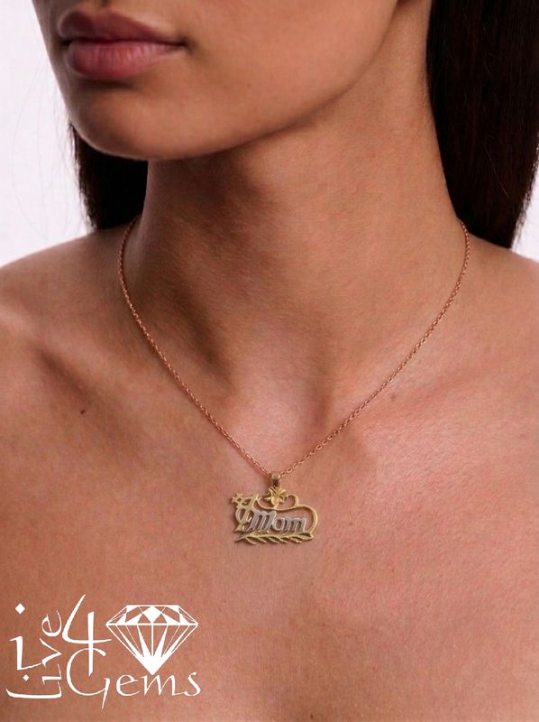 10kt Two Tone Mom Leaf Pendant w Chain