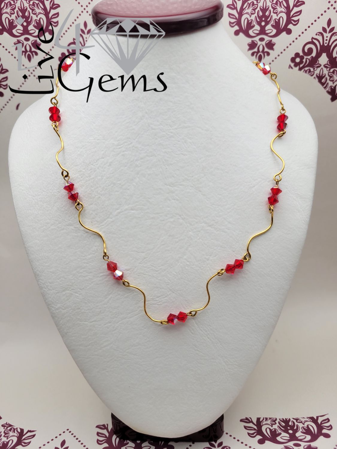 10kt Gold Spiral Red Crystal Necklace