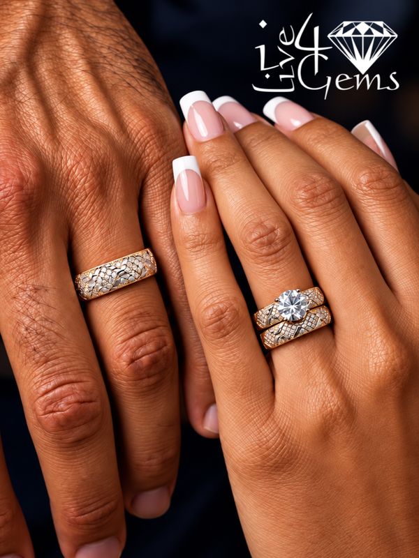 10kty Diamond Cut Pattern His and Her CZ Set