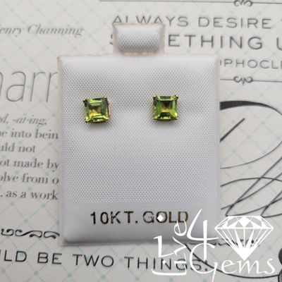 10kt Peridot 5x5mm 1.53ct Square Stud