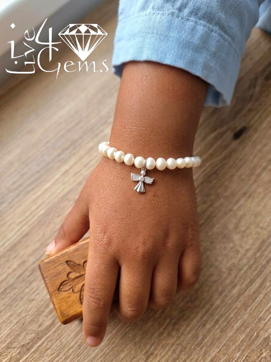 Silver Angel Charm Pearl Bracelet