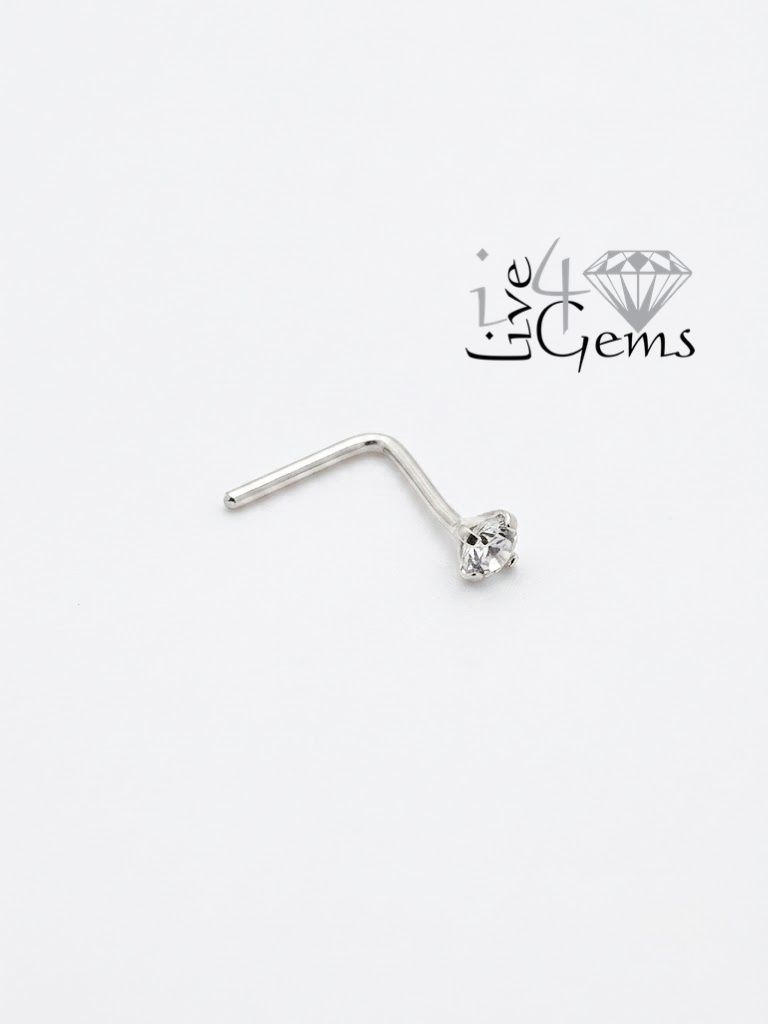 Silver 2mm Cz L Shaped Nose Pin