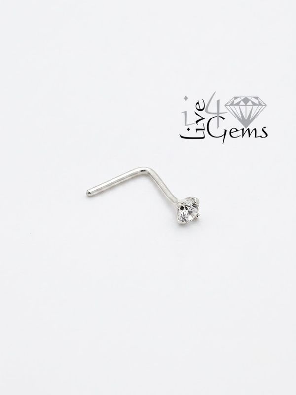 Silver 2mm Cz L Shaped Nose Pin