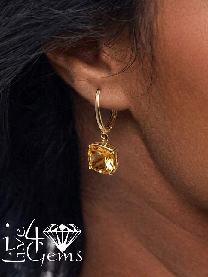 10kty Cushion Cut Citrine Hanging Earring