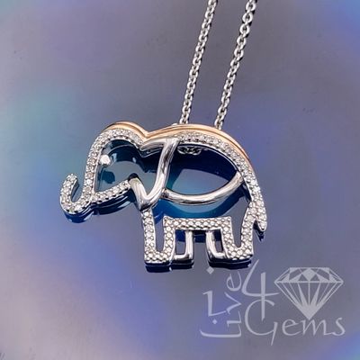 Silver/Rose Gold 0.15ctw Diamond Elephant Pendant w Chain