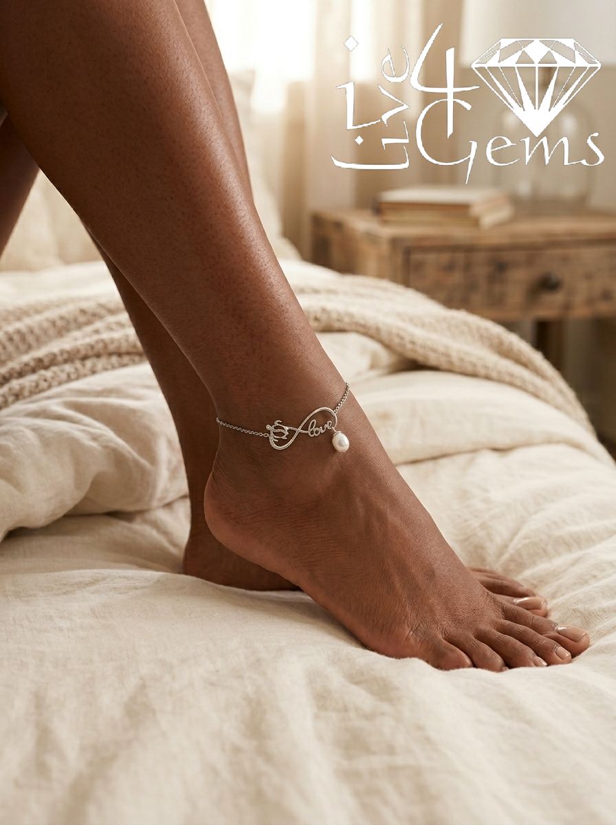Silver Infinity Turtle Love with Single Pearl Anklet