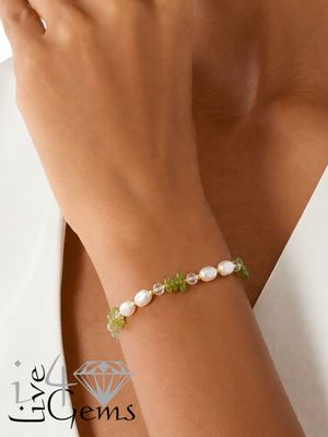 6" 2" Extender Peridot and Freshwater Cultured Pearl Bracelet