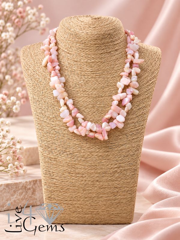 16" Double Strand Pink Opal Torsade Necklace