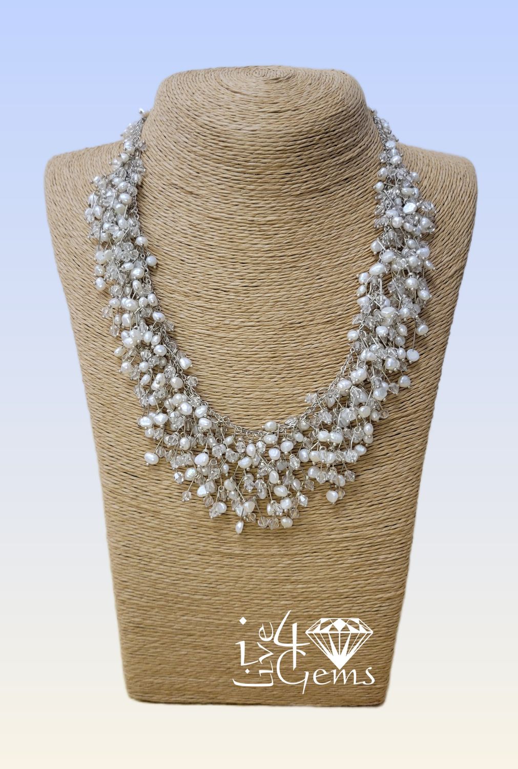 Silver Pearl Crystal Statement Necklace