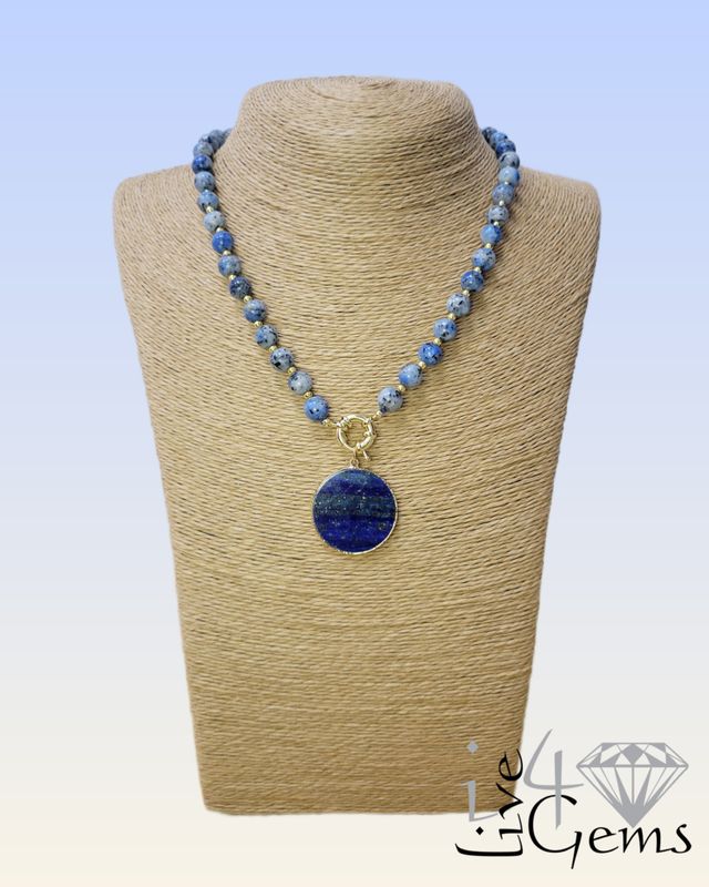 17.5" Round Lapis Lazuli Pendant Necklace