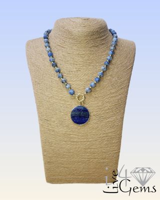 17.5" Round Lapis Lazuli Pendant Necklace