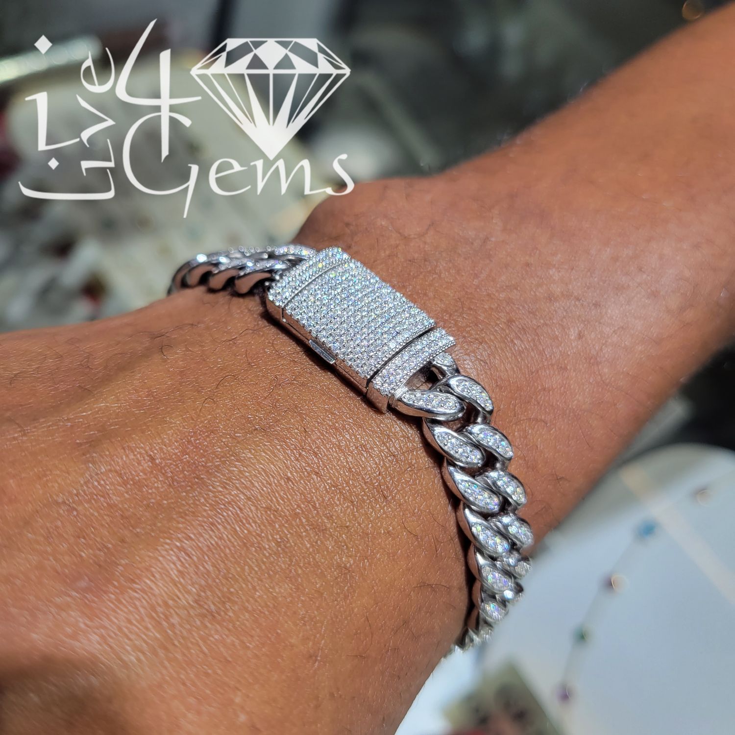 Silver Moissanite Cuban Hand Band