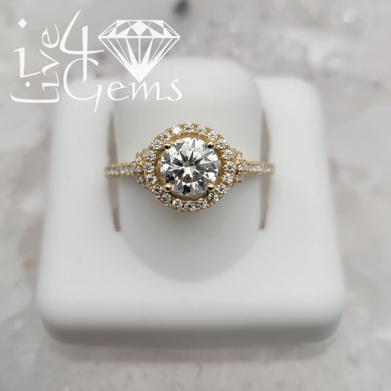 14kty Gold Round Halo Moissanite Ring 1.23ctw