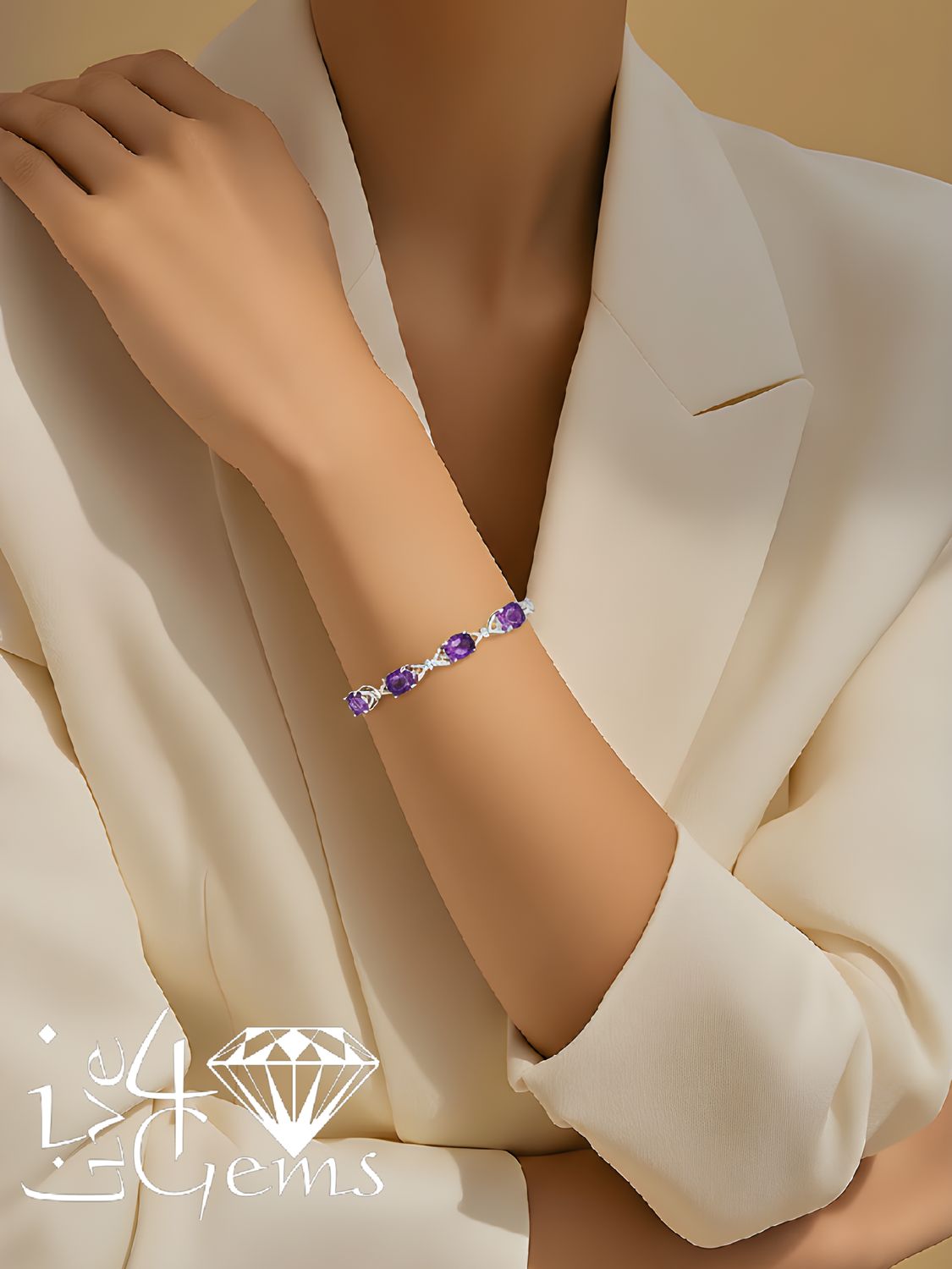 Silver Oval Amethyst Gemstone Bracelet