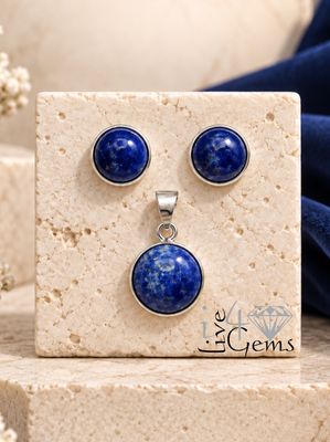 Silver Lapis Lazuli Bezel Round Earring and Pendant Set